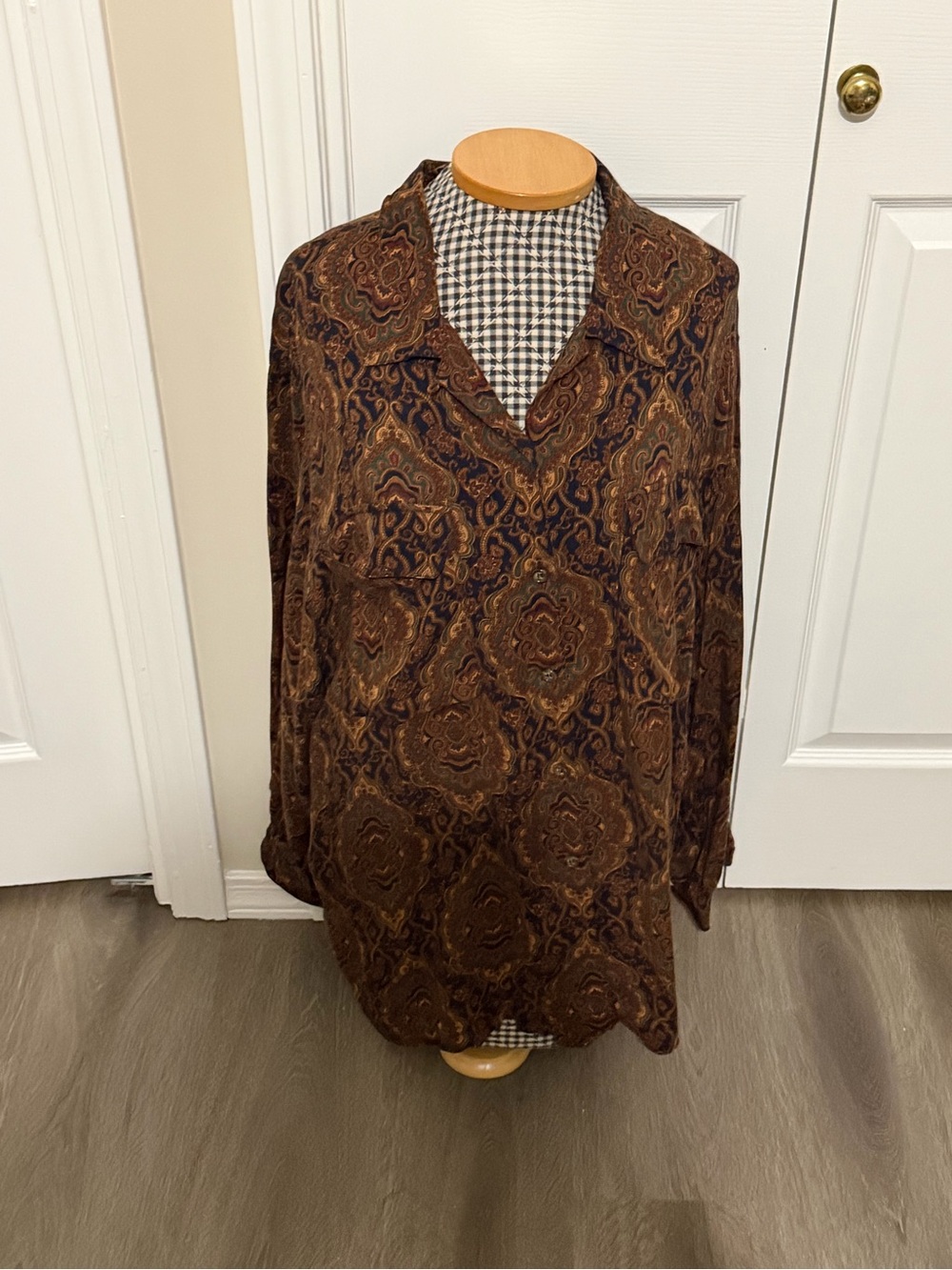 Vintage Brown Paisley Long-Sleeve Shirt